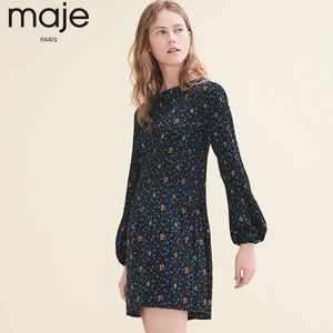 Maje Robe Plissée Pleated Printed Dress